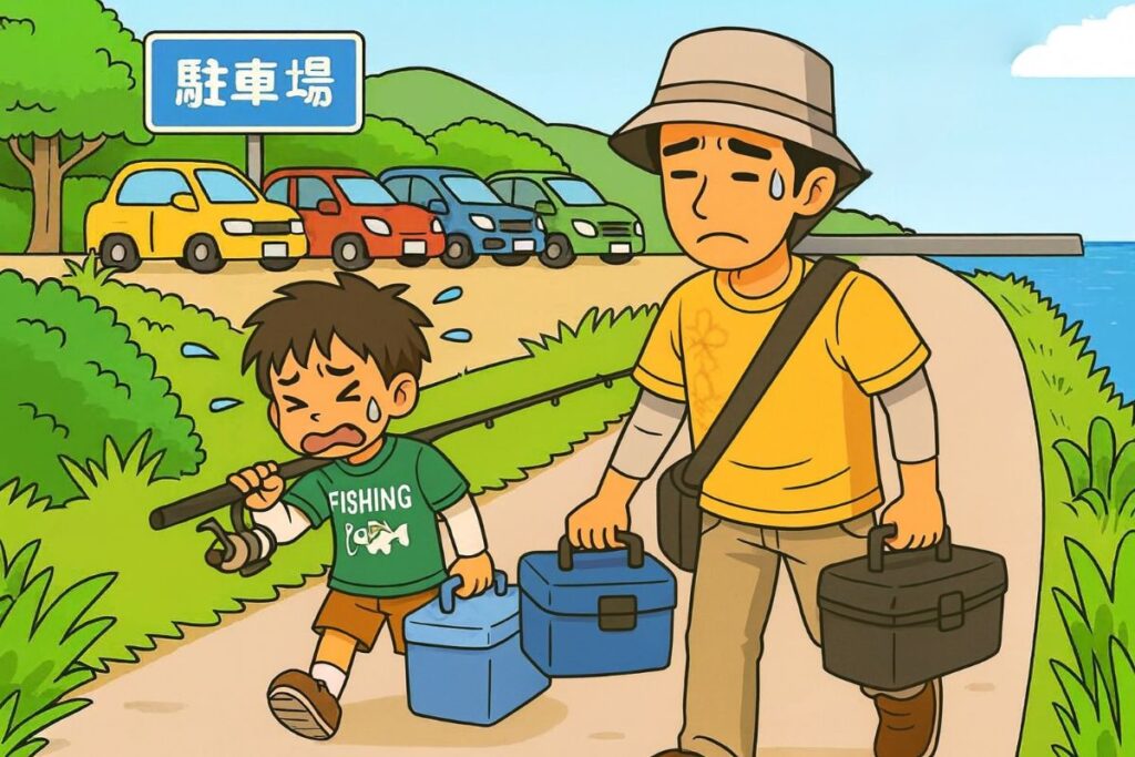 釣り場が駐車場から遠い