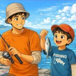 海辺でファミリーフィッシング