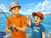 海辺でファミリーフィッシング
